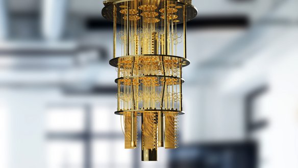 Quantencomputer-Komponente-Gold Komponente eines Quantencomputers in Gold.